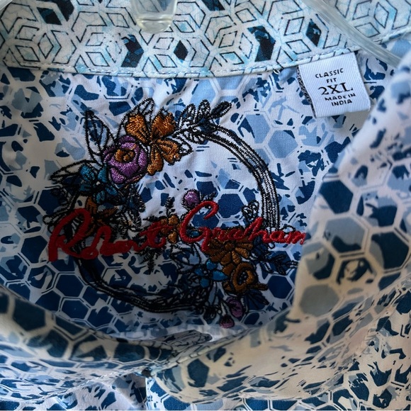 NWOT Robert Graham 2XL honeycomb print blue classic fit button up shirt sleeve - Picture 7 of 8